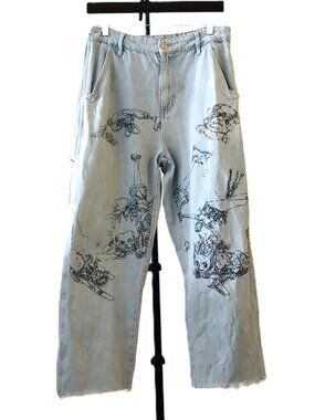 One Piece Anime Graphic Jeans Light Wash High rise 100% Cotton Size M W30
